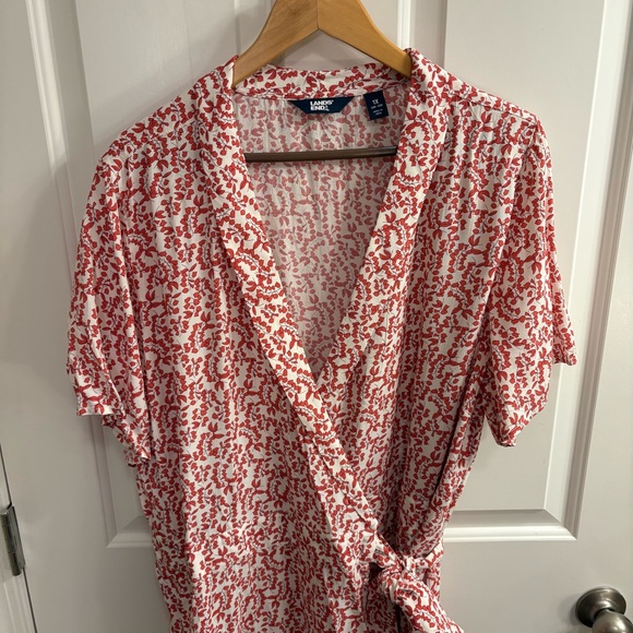 Lands' End Red Orange and White Crepe Wrap Midi Dress 1X NWOT - Picture 7 of 15